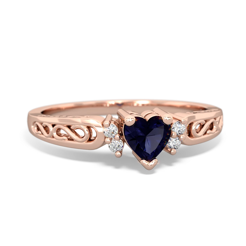 Sapphire Filligree Scroll Heart 14K Rose Gold ring R2429