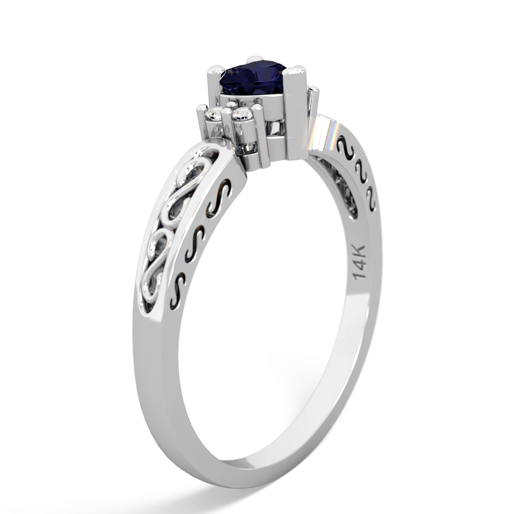 Sapphire Filligree Scroll Heart 14K White Gold ring R2429