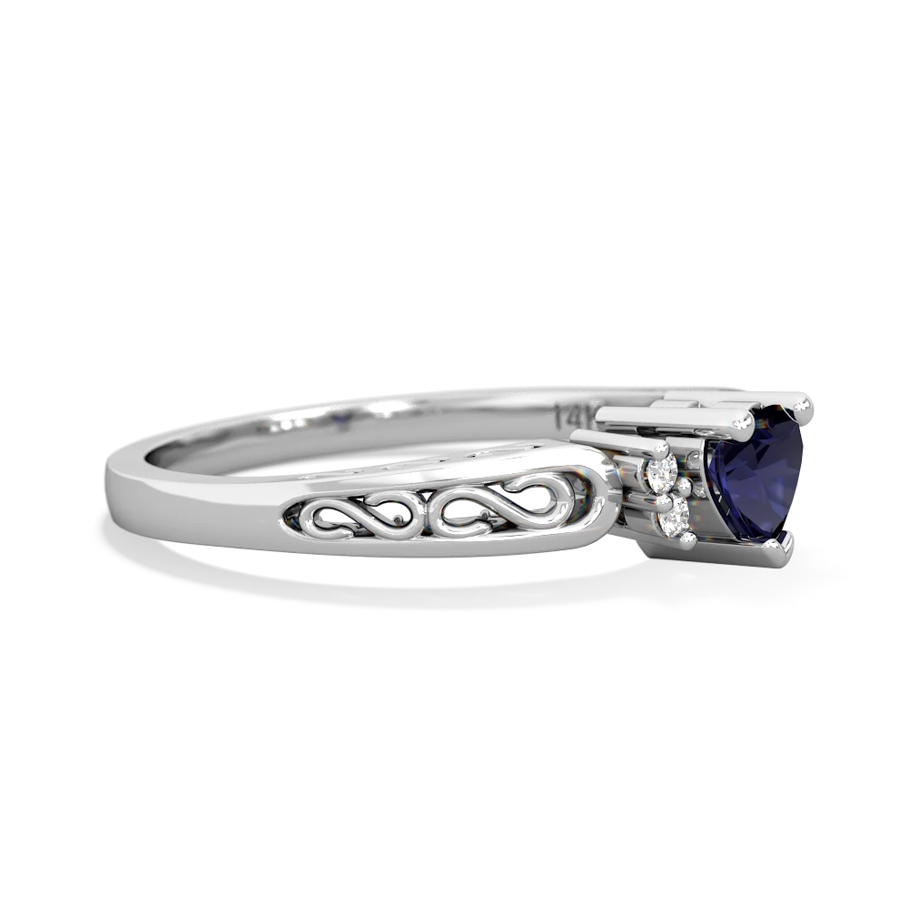 Sapphire Filligree Scroll Heart 14K White Gold ring R2429