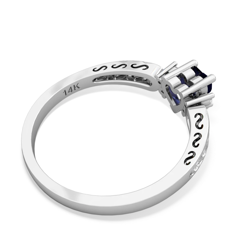 Sapphire Filligree Scroll Heart 14K White Gold ring R2429