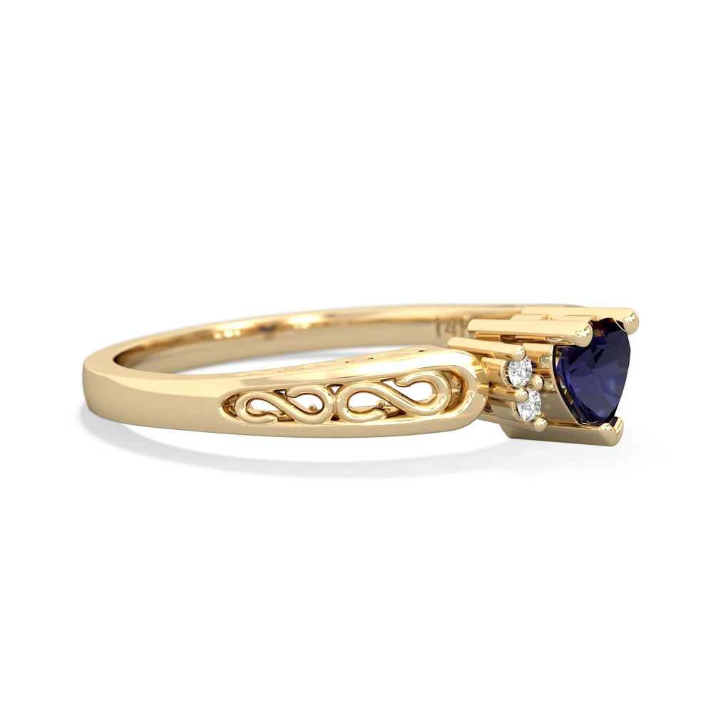 Sapphire Filligree Scroll Heart 14K Yellow Gold ring R2429