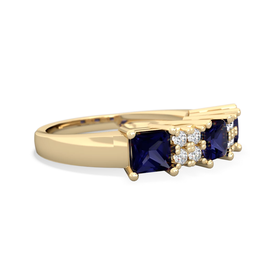 Sapphire Three Stone Diamond Cluster 14K Yellow Gold ring R2592