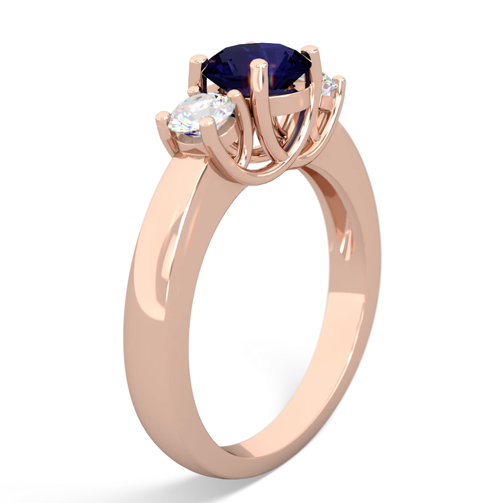 Sapphire Diamond Three Stone Round Trellis 14K Rose Gold ring R4018