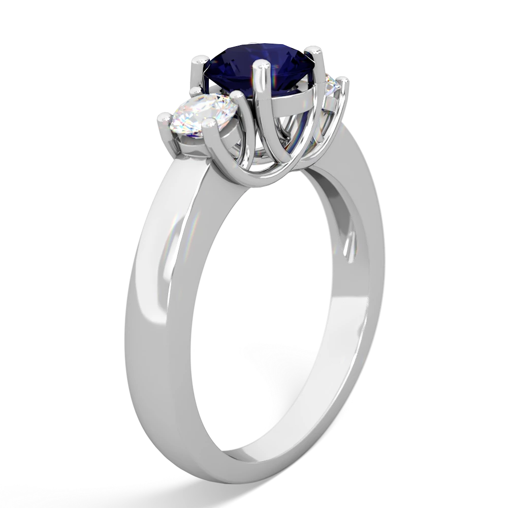 Sapphire Diamond Three Stone Round Trellis 14K White Gold ring R4018