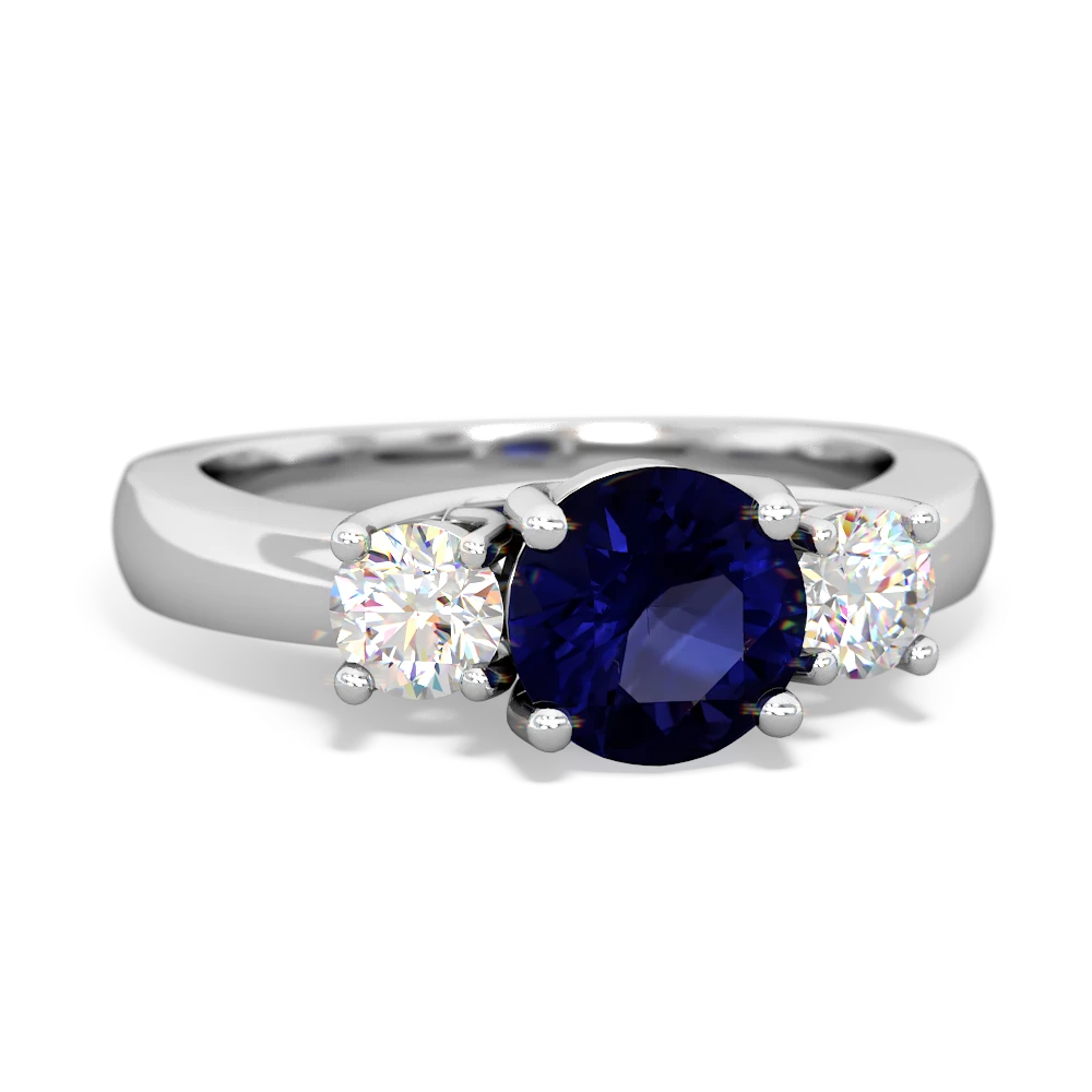 Sapphire Diamond Three Stone Round Trellis 14K White Gold ring R4018