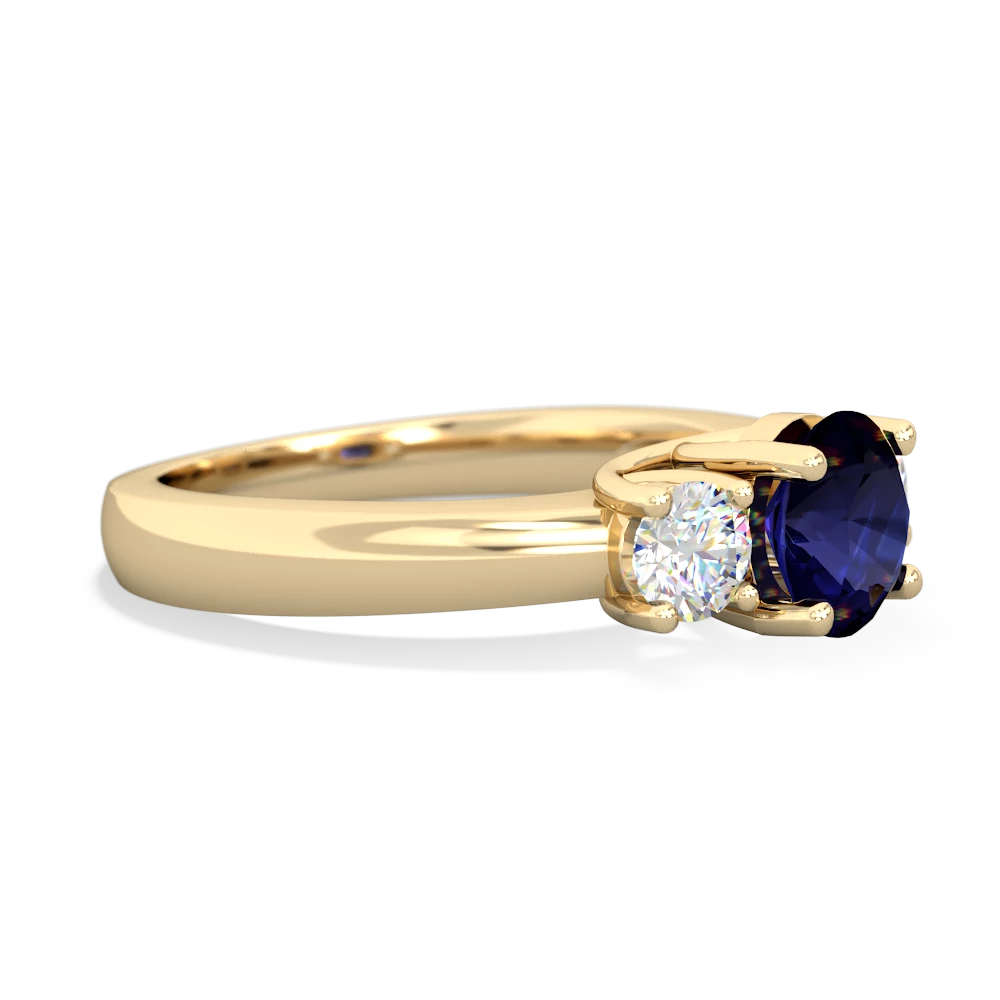 Sapphire Diamond Three Stone Round Trellis 14K Yellow Gold ring R4018