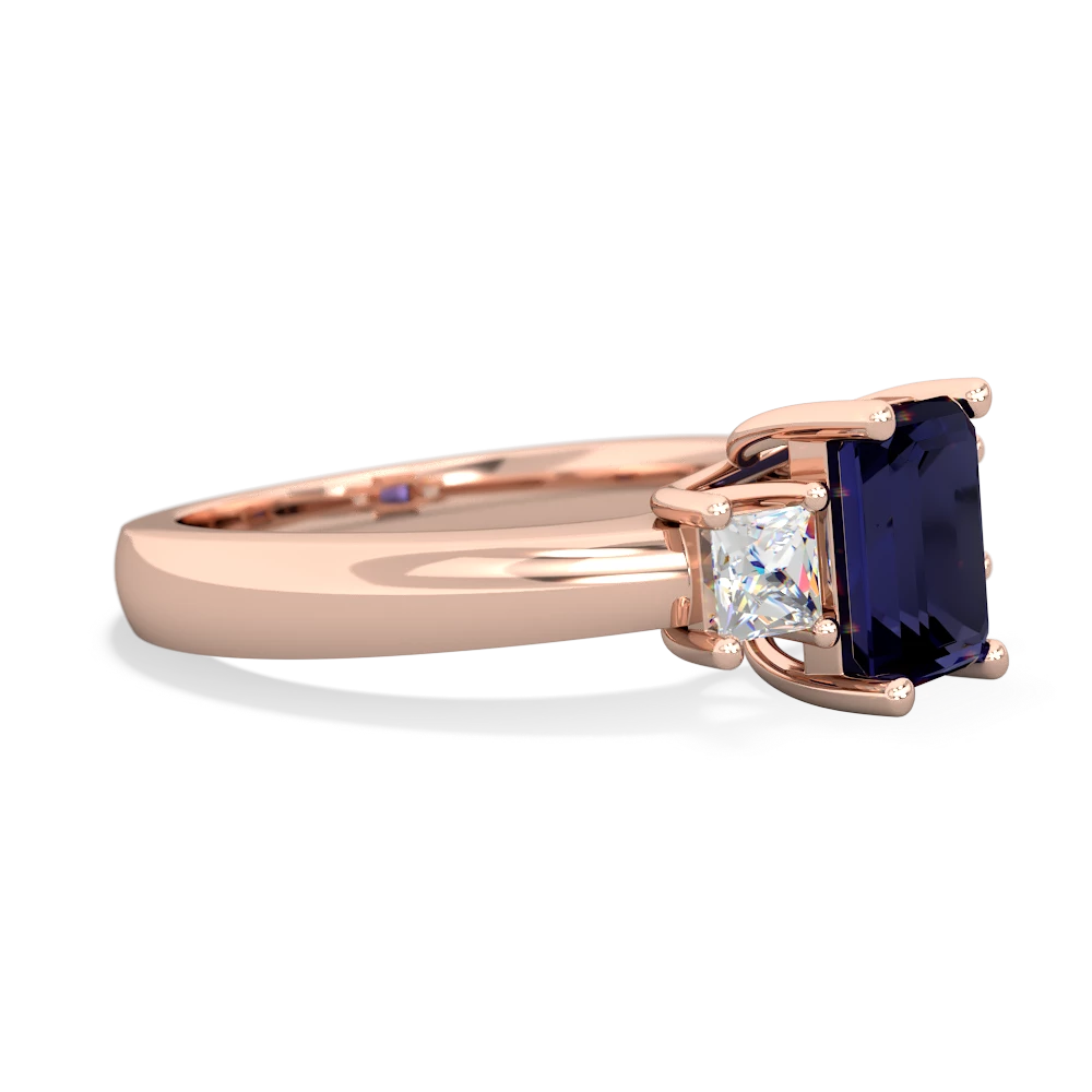 Sapphire Diamond Three Stone Emerald-Cut Trellis 14K Rose Gold ring R4021