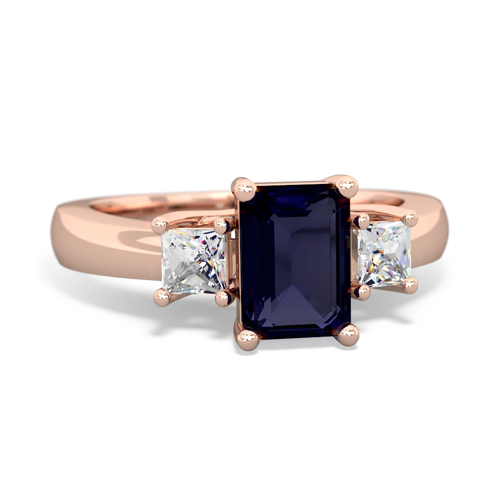 Sapphire Diamond Three Stone Emerald-Cut Trellis 14K Rose Gold ring R4021