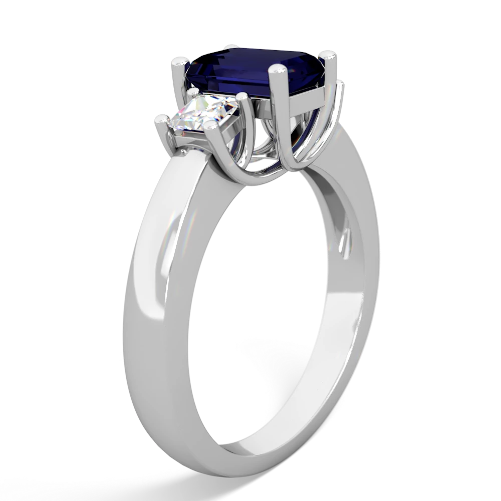 Sapphire Diamond Three Stone Emerald-Cut Trellis 14K White Gold ring R4021