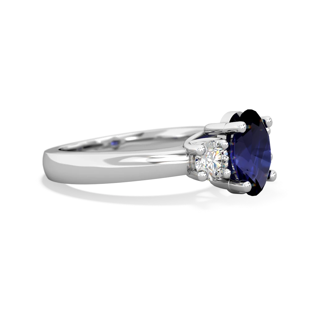 Sapphire Diamond Three Stone Oval Trellis 14K White Gold ring R4024