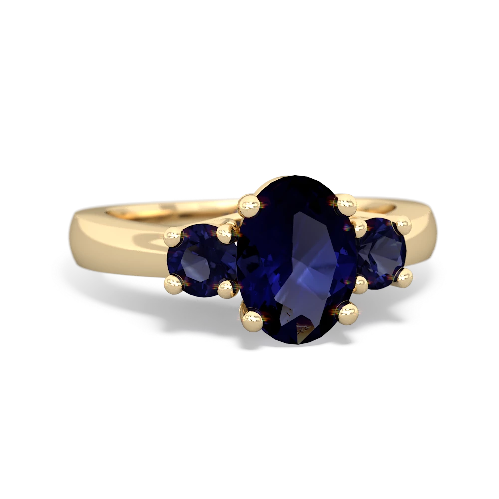 Sapphire Three Stone Oval Trellis 14K Yellow Gold ring R4024