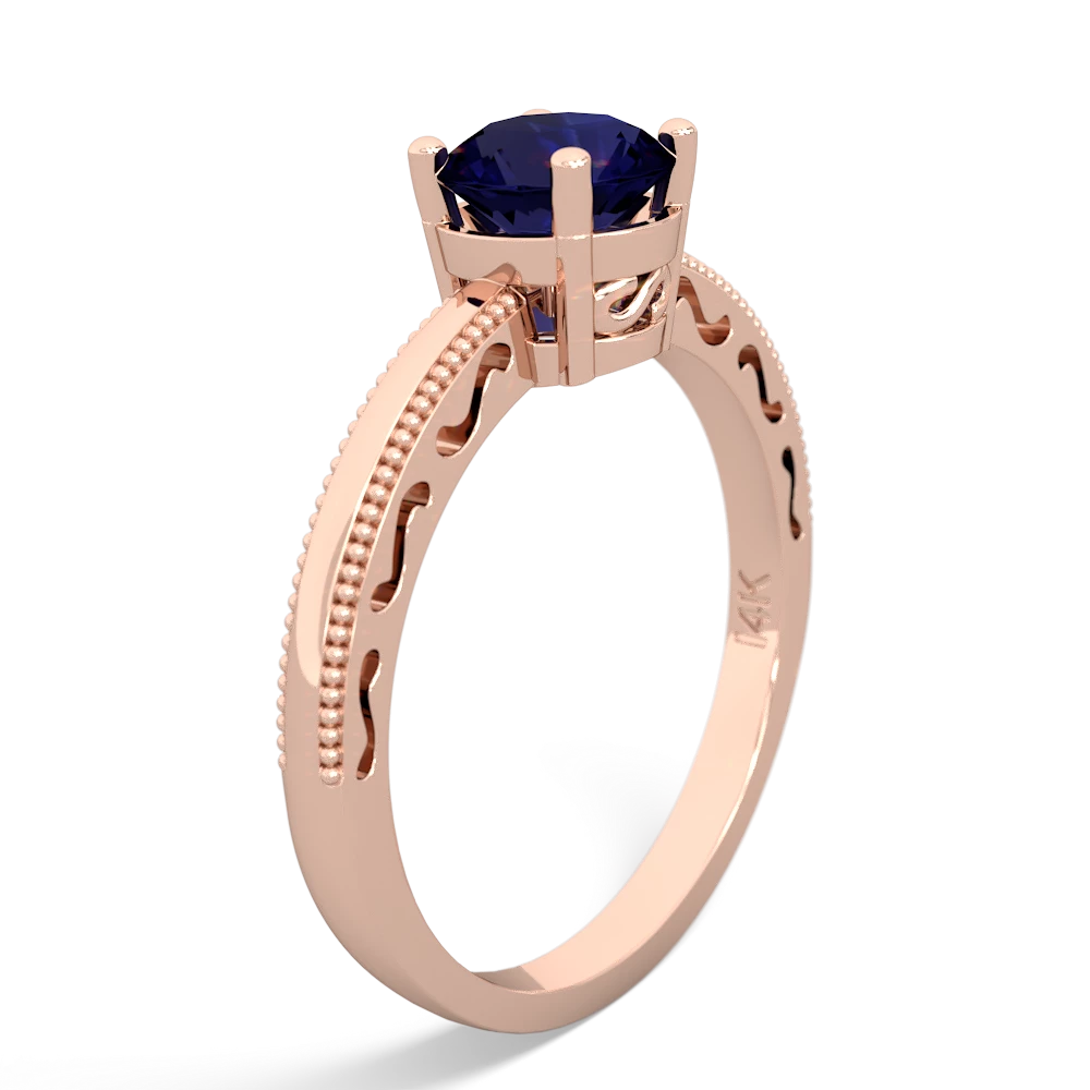 Sapphire Milgrain Filigree 14K Rose Gold ring R5090