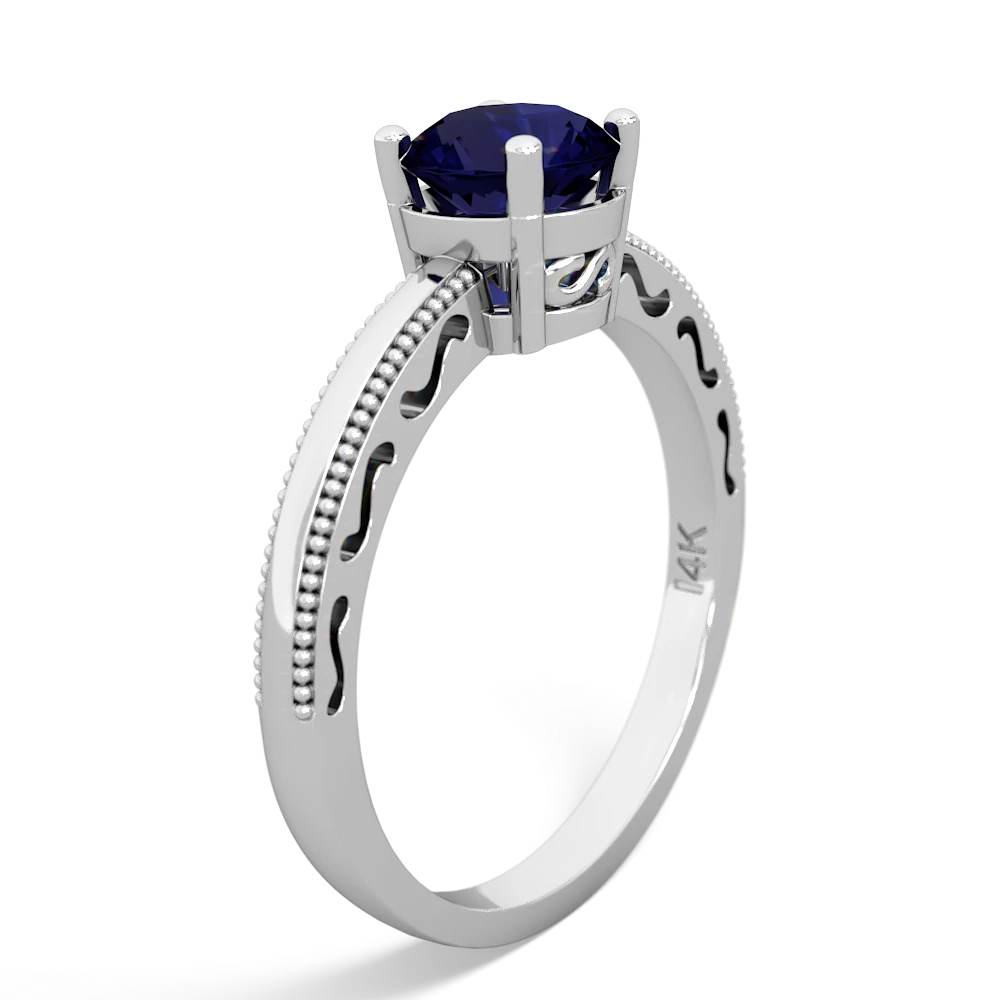 Sapphire Milgrain Filigree 14K White Gold ring R5090