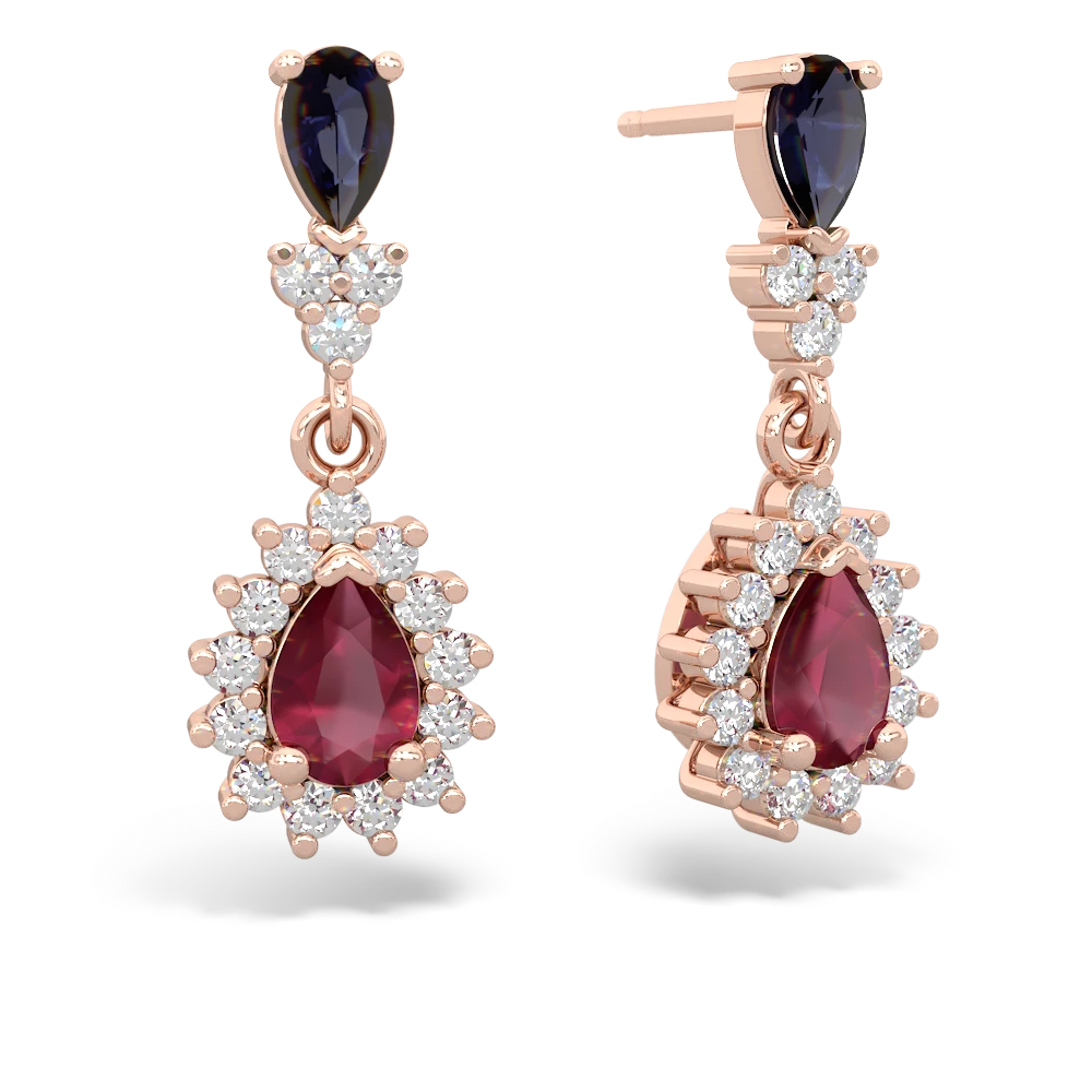 Sapphire Halo Pear Dangle 14K Rose Gold earrings E1882
