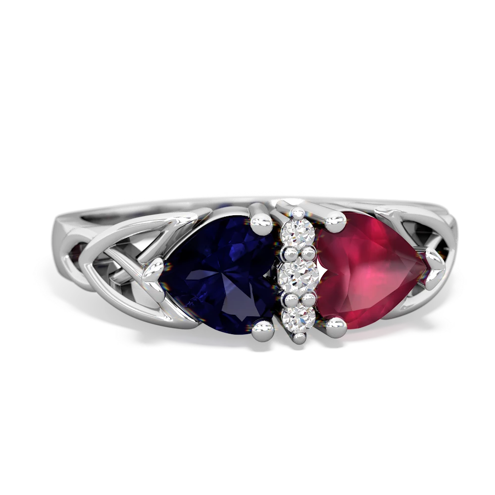 Sapphire Celtic Knot Double Heart 14K White Gold ring R5040