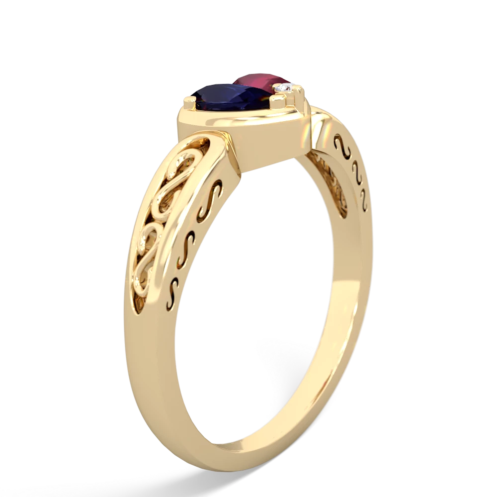 Sapphire Filligree 'One Heart' 14K Yellow Gold ring R5070
