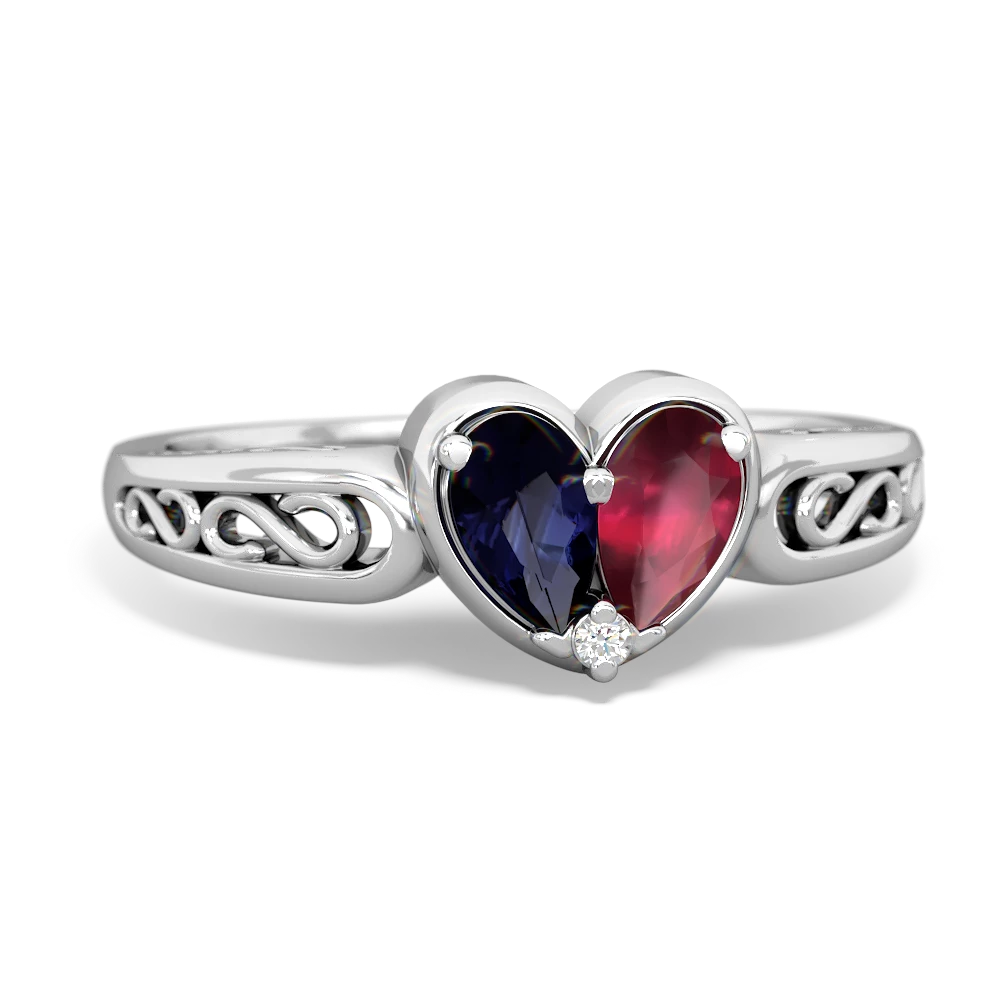 Sapphire Filligree 'One Heart' 14K White Gold ring R5070