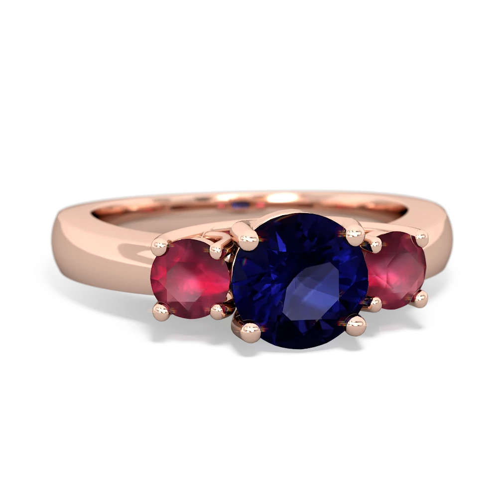 Sapphire Three Stone Round Trellis 14K Rose Gold ring R4018