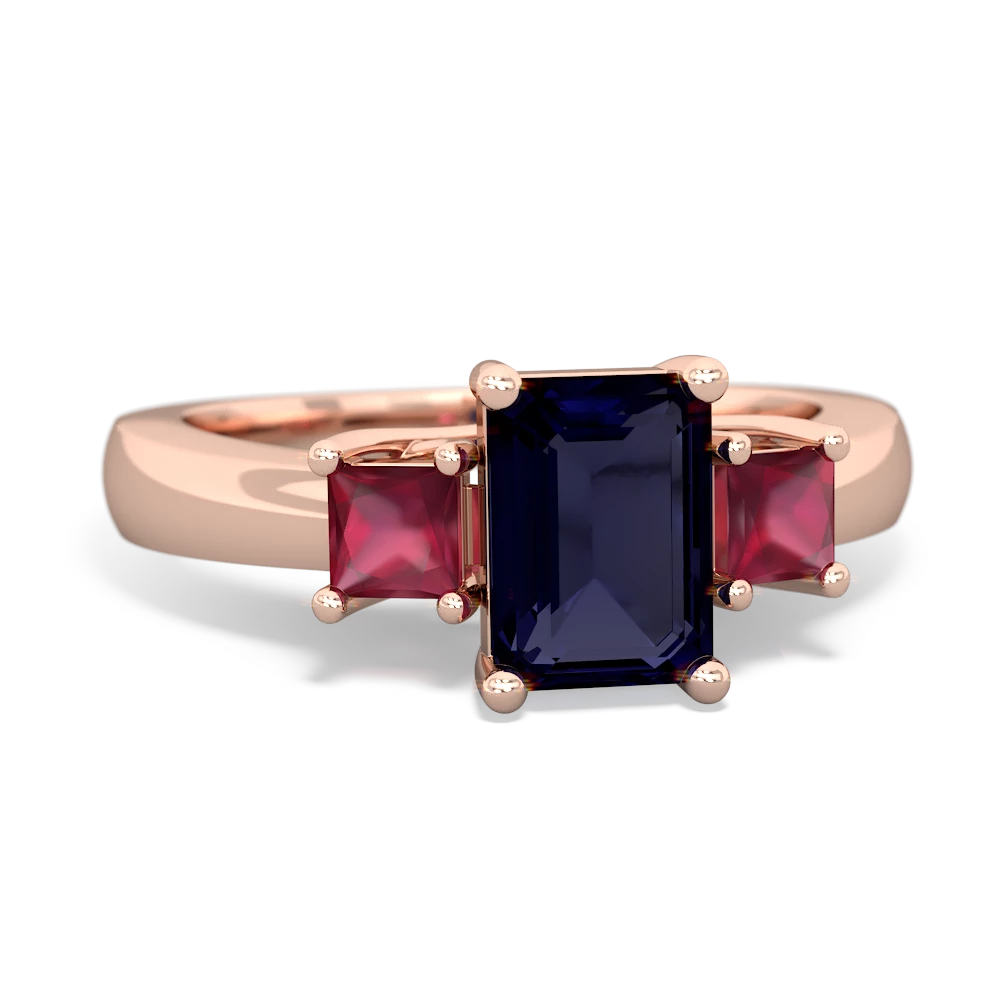 Sapphire Three Stone Emerald-Cut Trellis 14K Rose Gold ring R4021