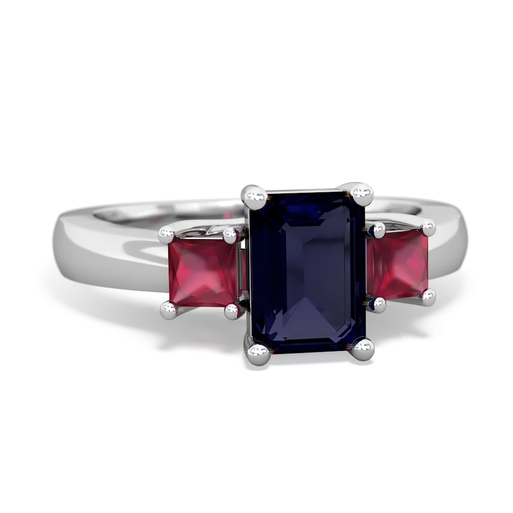 Sapphire Three Stone Emerald-Cut Trellis 14K White Gold ring R4021