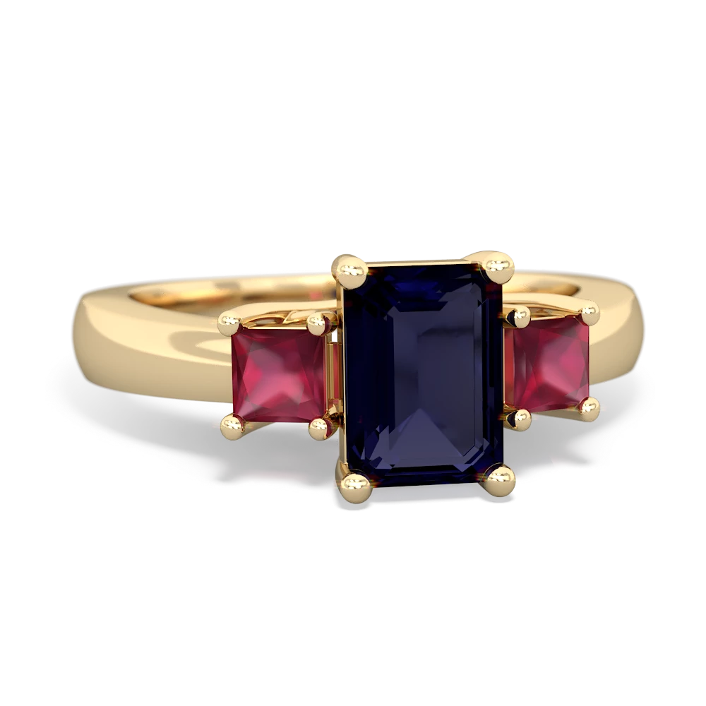 Sapphire Three Stone Emerald-Cut Trellis 14K Yellow Gold ring R4021