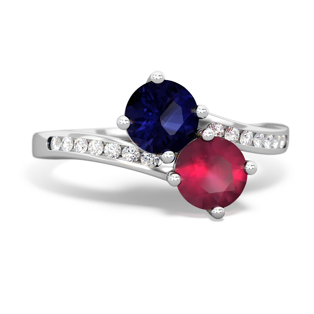 Sapphire Channel Set Two Stone 14K White Gold ring R5303