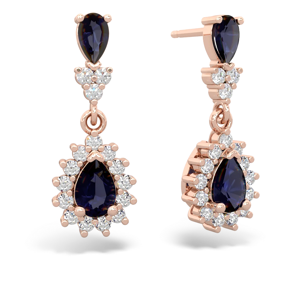 Sapphire Halo Pear Dangle 14K Rose Gold earrings E1882