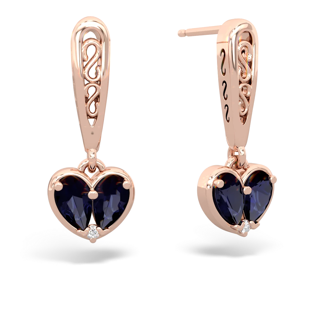 Sapphire Filligree Heart 14K Rose Gold earrings E5070