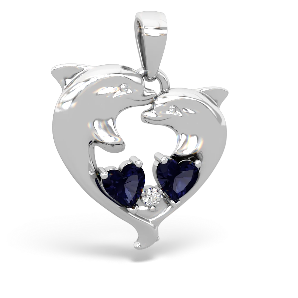 Sapphire Dolphin Heart 14K White Gold pendant P5820