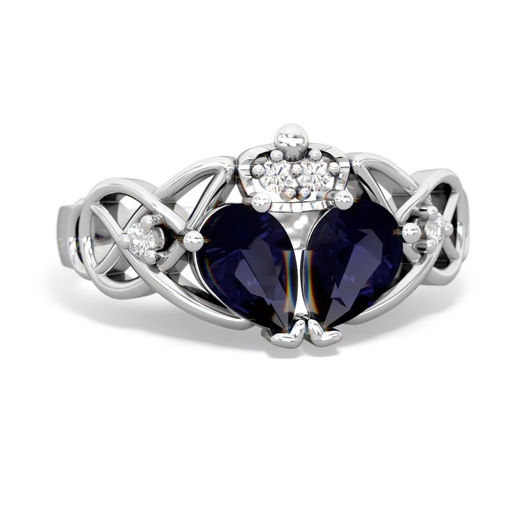 Sapphire 'One Heart' Celtic Knot Claddagh 14K White Gold ring R5322