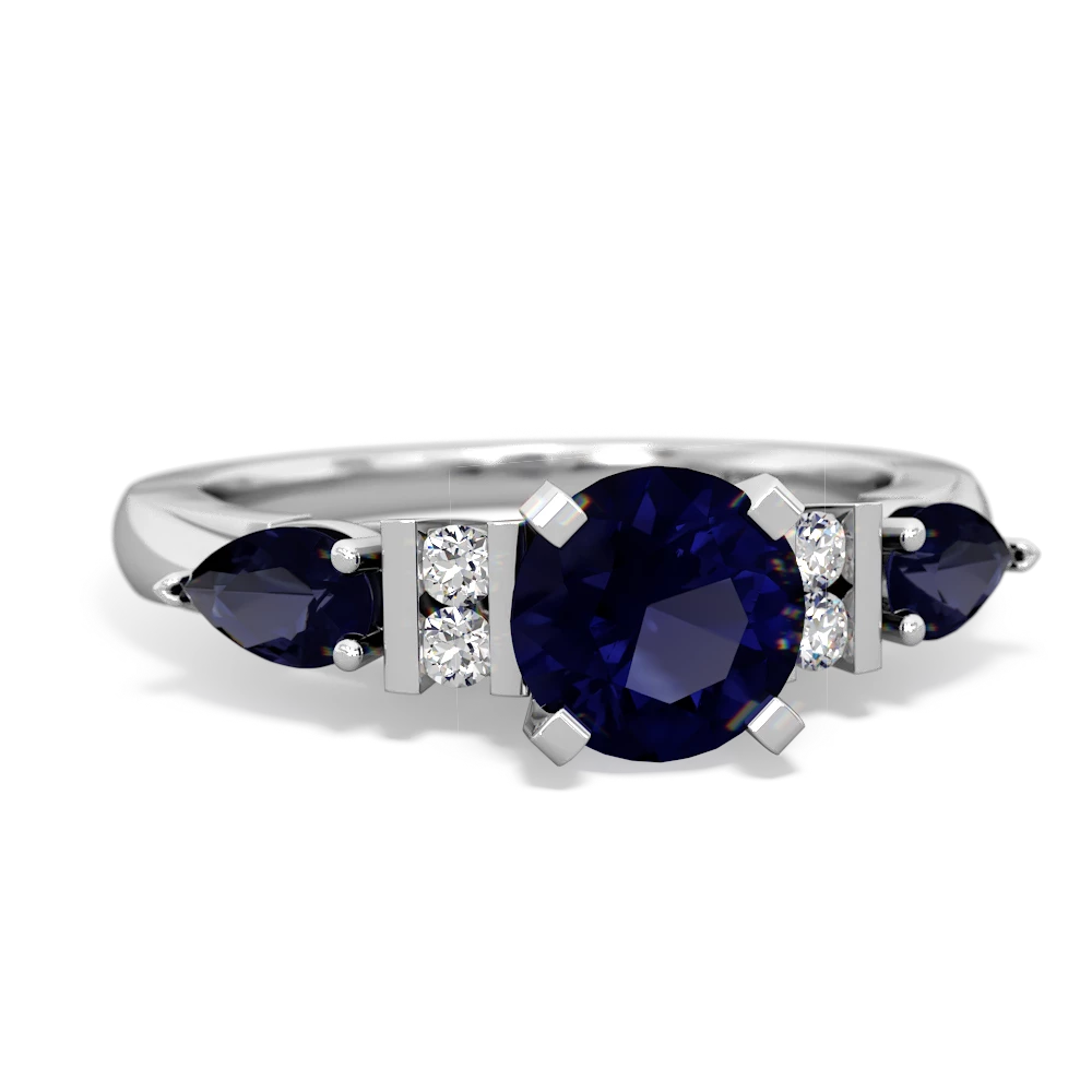 Lab Sapphire 6Mm Round Eternal Embrace Engagement 14K White Gold ring R2005