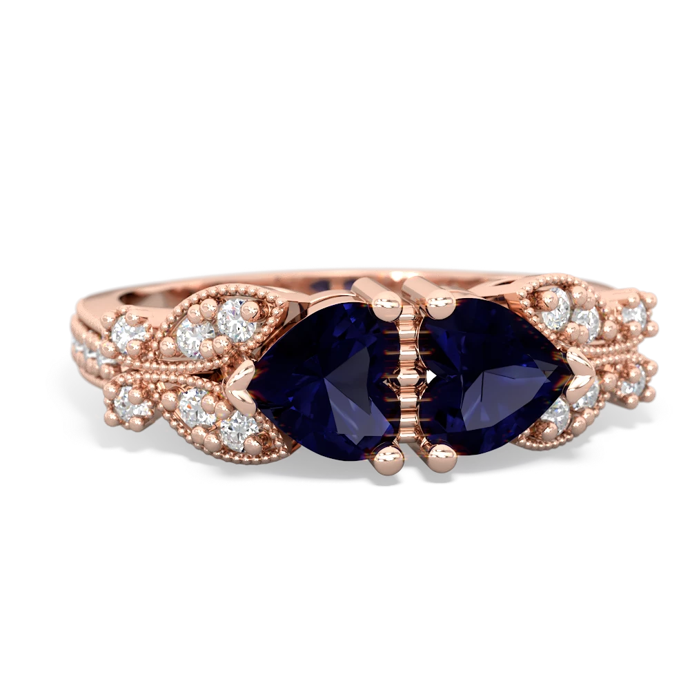 Sapphire Diamond Butterflies 14K Rose Gold ring R5601