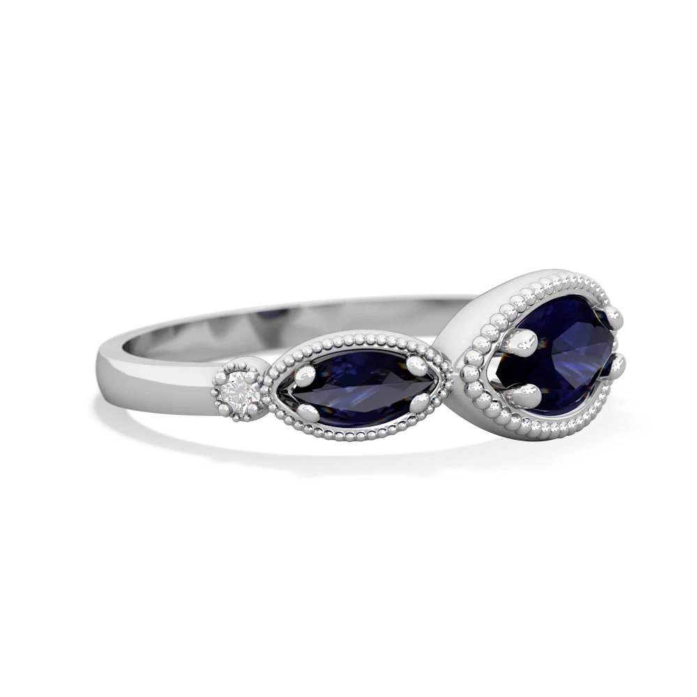 Lab Sapphire Milgrain Marquise 14K White Gold ring R5700