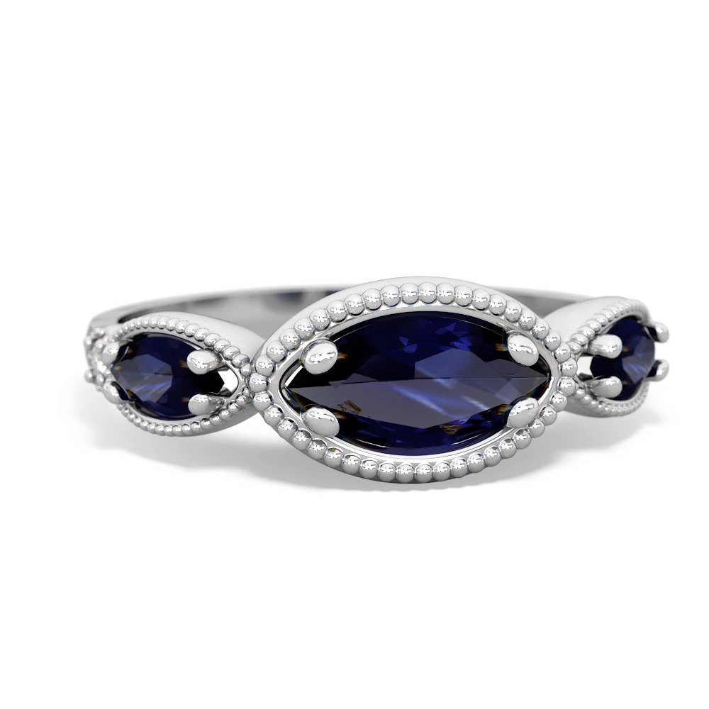 Lab Sapphire Milgrain Marquise 14K White Gold ring R5700