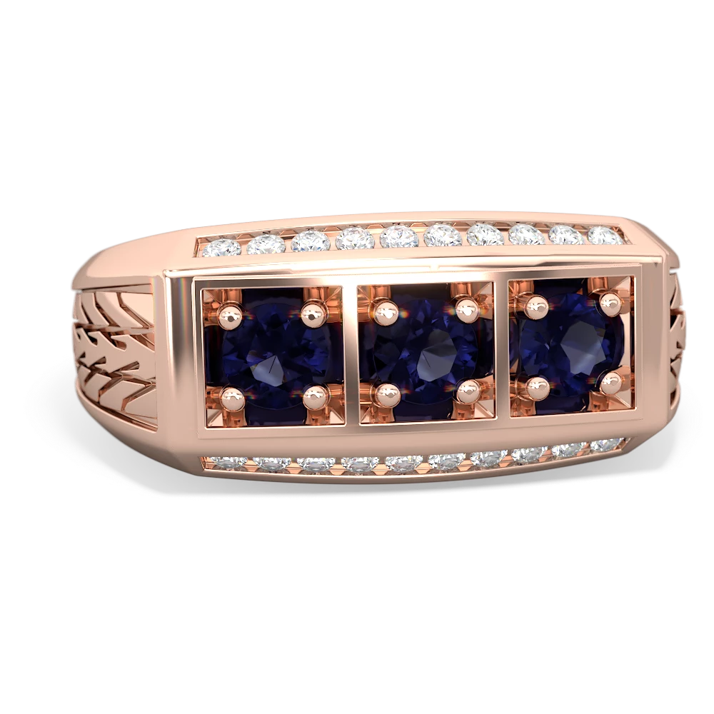 Pink Tourmaline Three Stone Tire Tread Men's 14K Rose Gold ring R0520