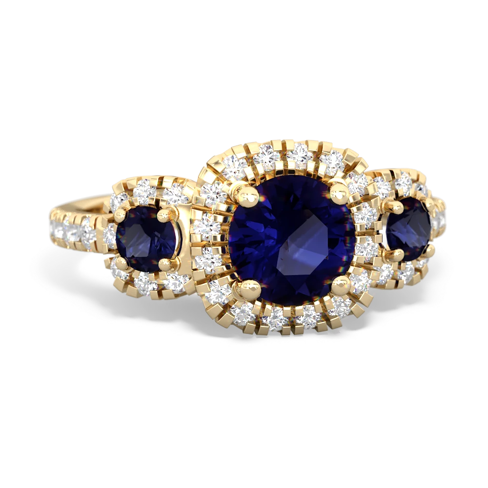 Lab Sapphire Regal Halo 14K Yellow Gold ring R5350