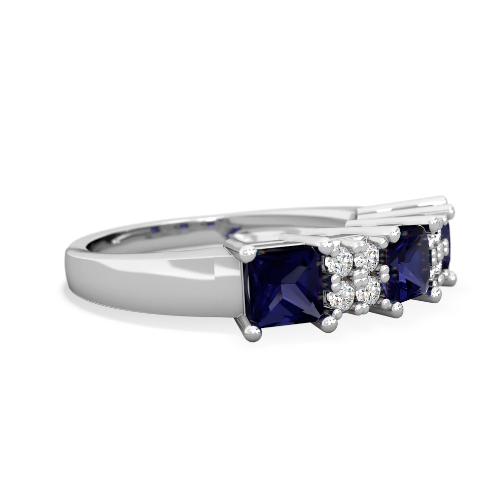 Sapphire Three Stone Diamond Cluster 14K White Gold ring R2592