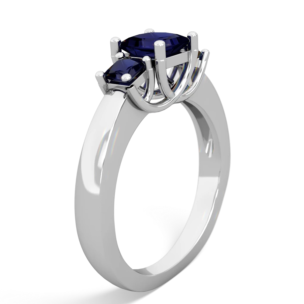 Lab Sapphire Three Stone Trellis 14K White Gold ring R4015