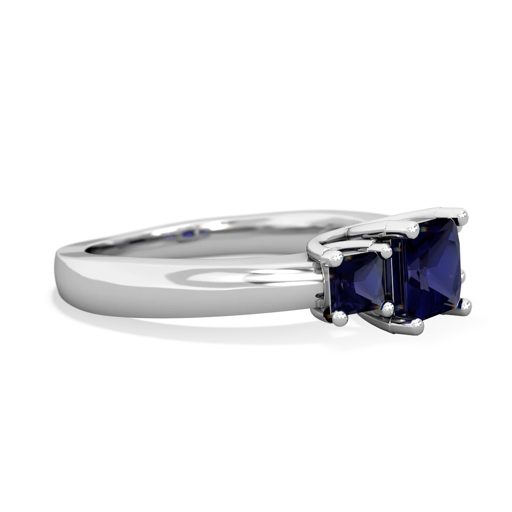 Lab Sapphire Three Stone Trellis 14K White Gold ring R4015