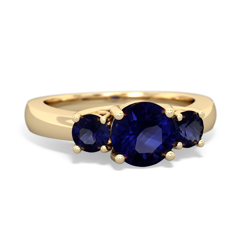 London Topaz Three Stone Round Trellis 14K Yellow Gold ring R4018