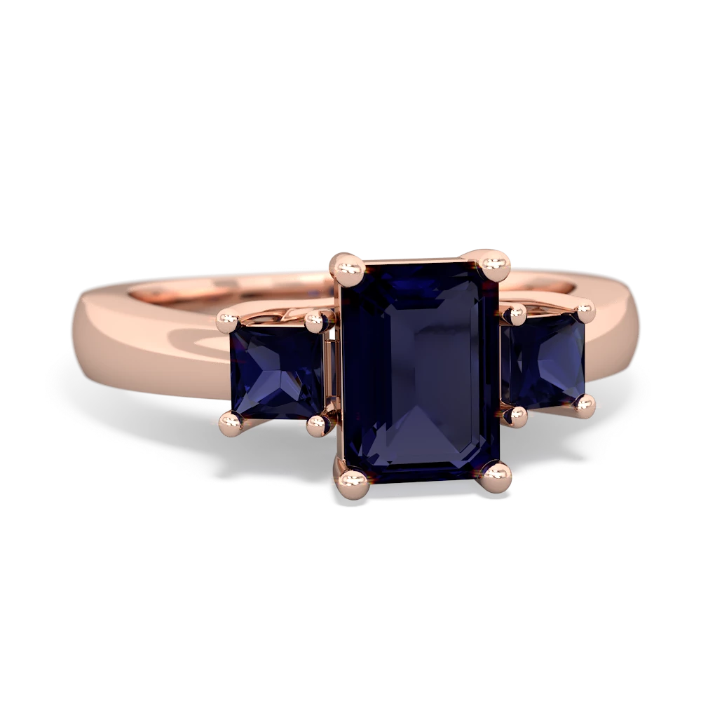 Tanzanite Three Stone Emerald-Cut Trellis 14K Rose Gold ring R4021