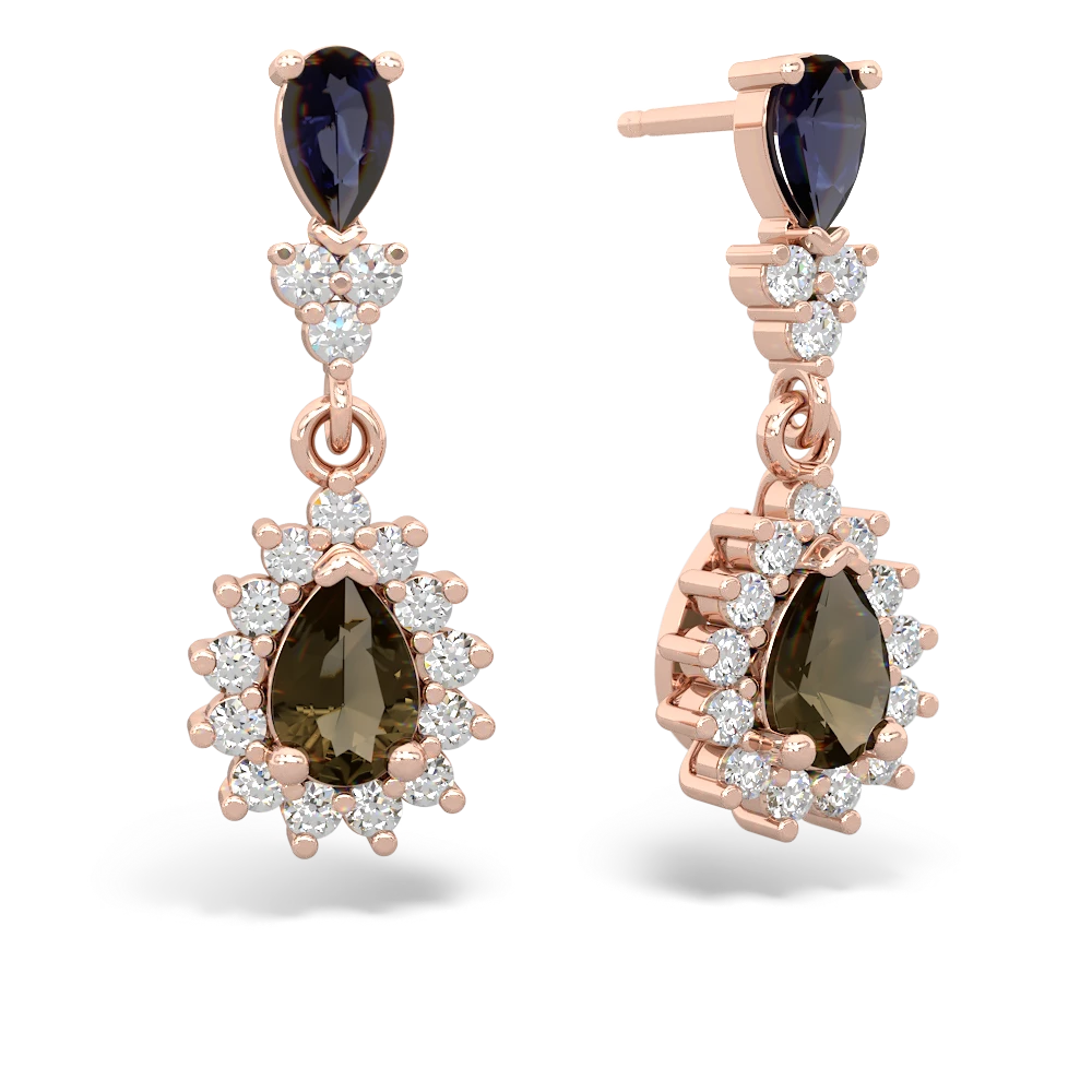 Sapphire Halo Pear Dangle 14K Rose Gold earrings E1882