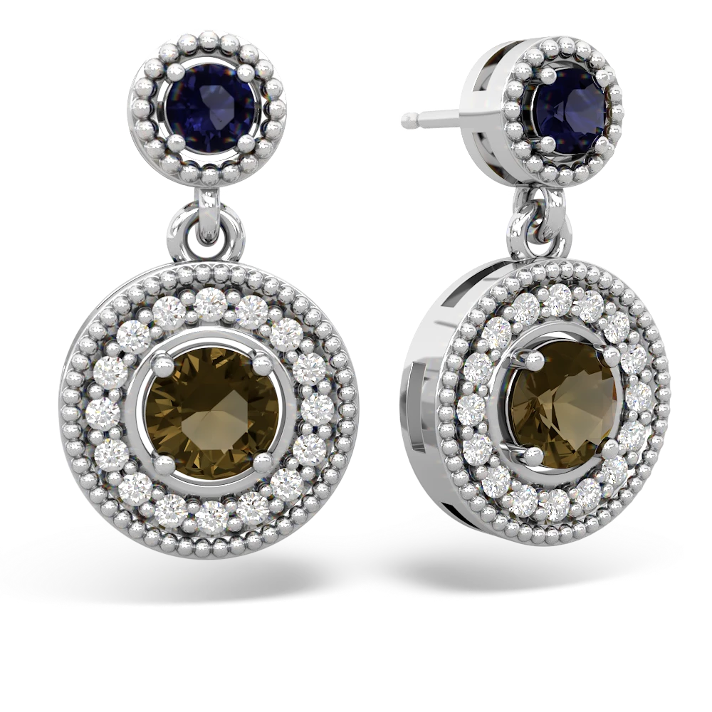 Sapphire Halo Dangle 14K White Gold earrings E5319