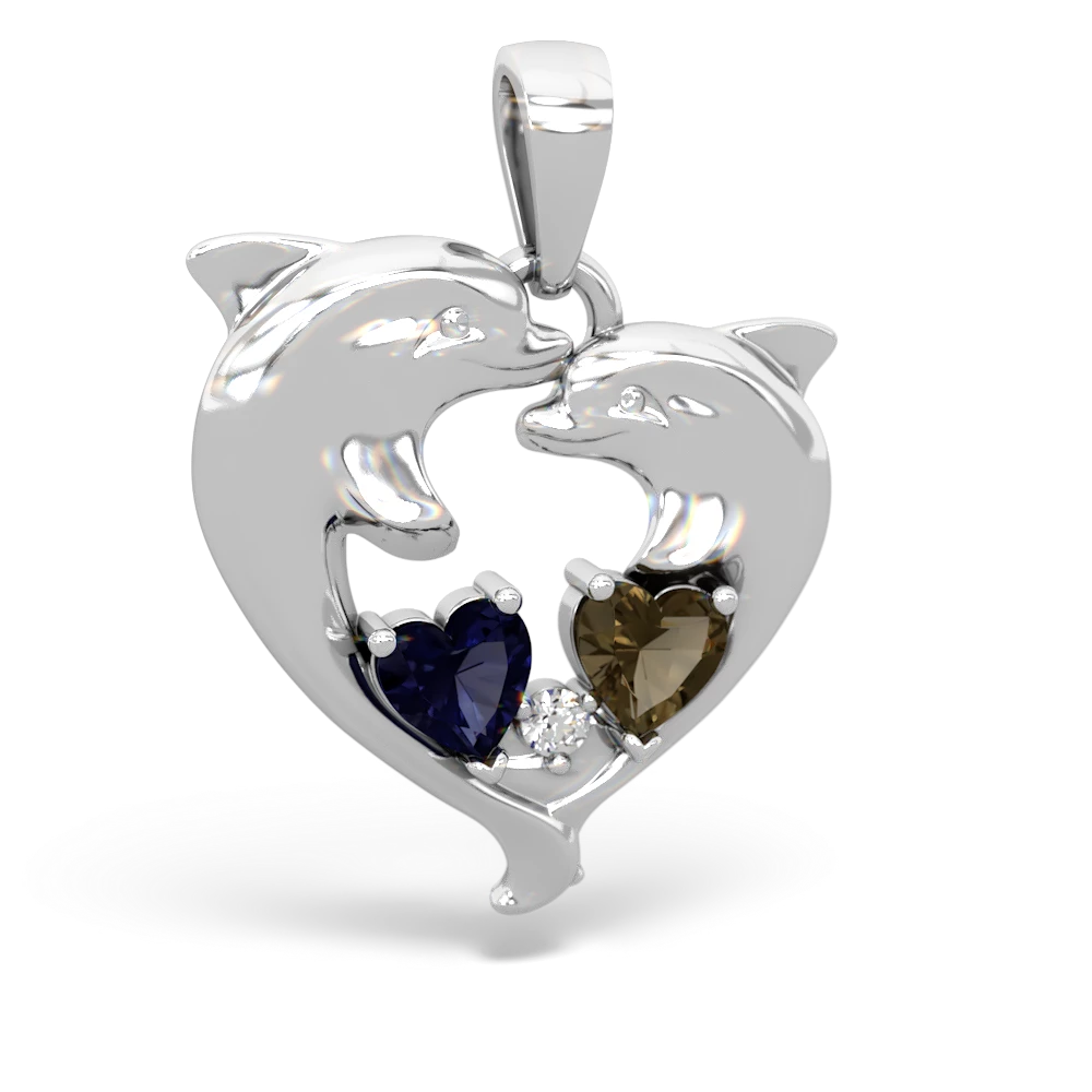 Sapphire Dolphin Heart 14K White Gold pendant P5820