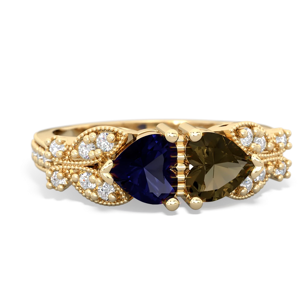 Sapphire Diamond Butterflies 14K Yellow Gold ring R5601