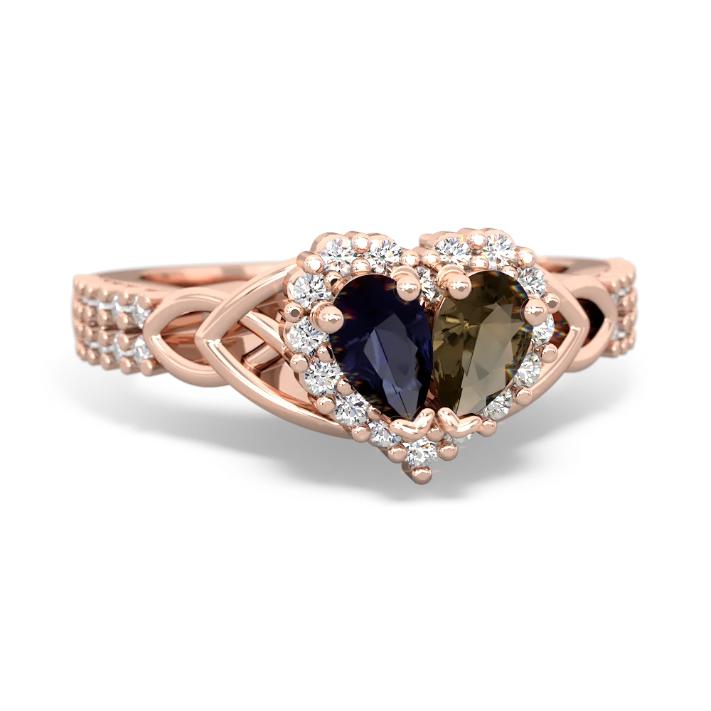 Sapphire Celtic Knot Two Hearts As One 14K Rose Gold ring R2644HRT