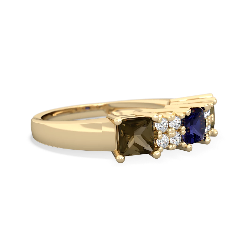 Sapphire Three Stone Diamond Cluster 14K Yellow Gold ring R2592