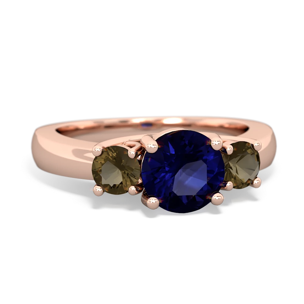 Sapphire Three Stone Round Trellis 14K Rose Gold ring R4018