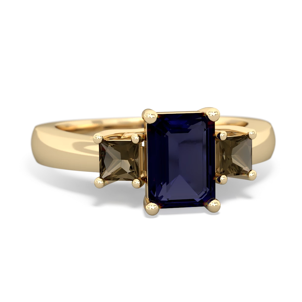 Sapphire Three Stone Emerald-Cut Trellis 14K Yellow Gold ring R4021