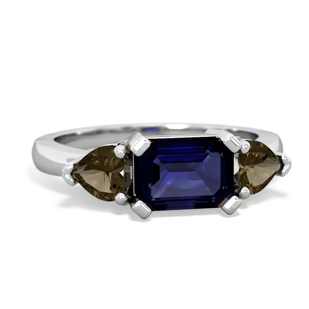 Sapphire Smoky Quartz Onyx Three Stone ring 14K White Gold JewelsForMe